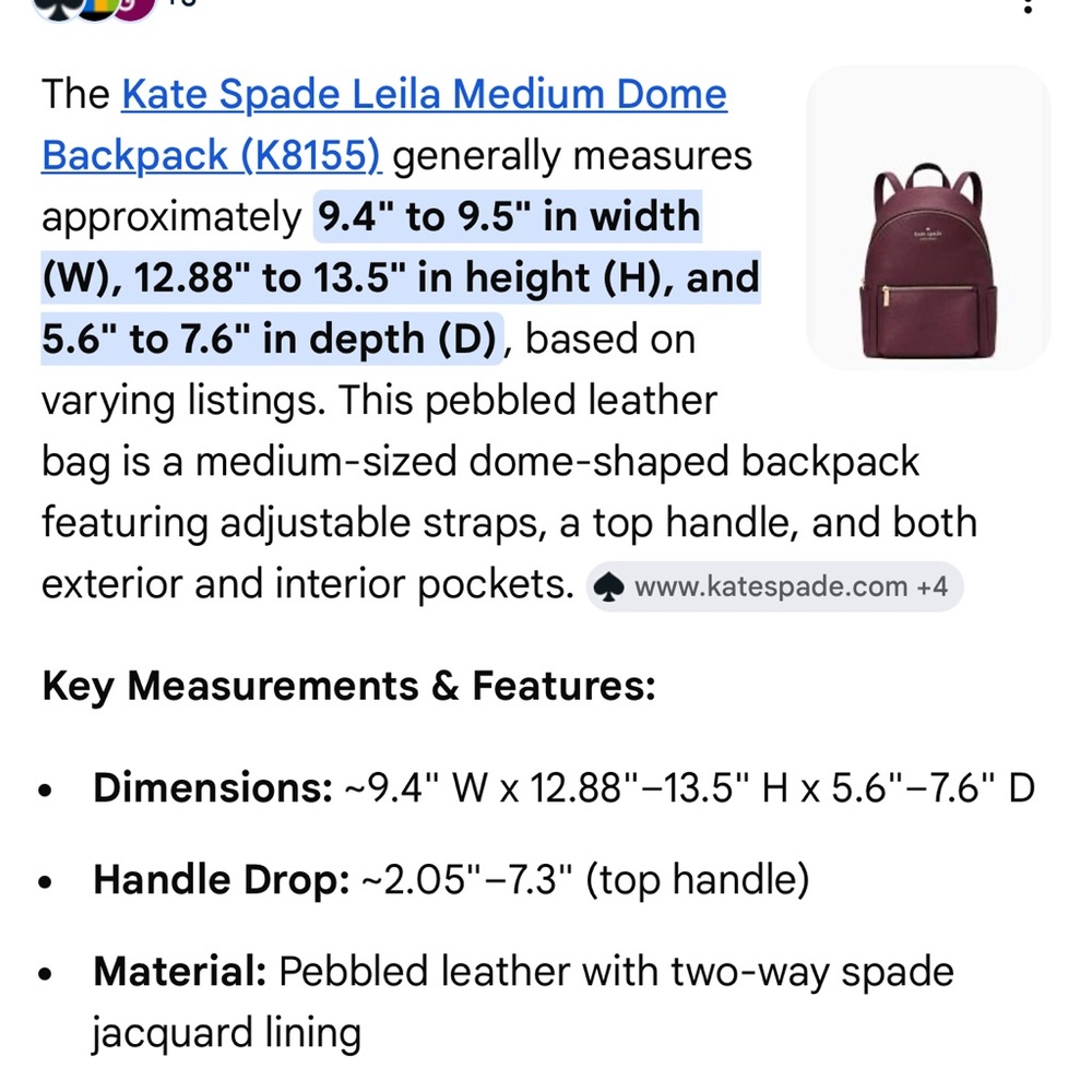 Kate Spade Dark Leather Backpack - Picture 9 of 9